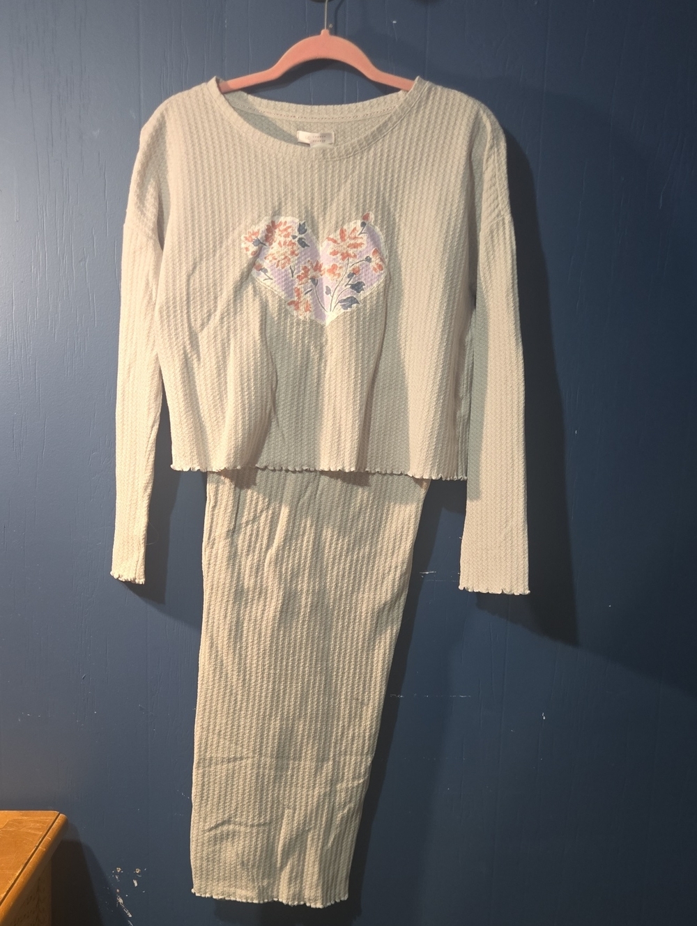 LC Lauren Conrad Cream Waffle-Knit Floral Heart Pajama Set
